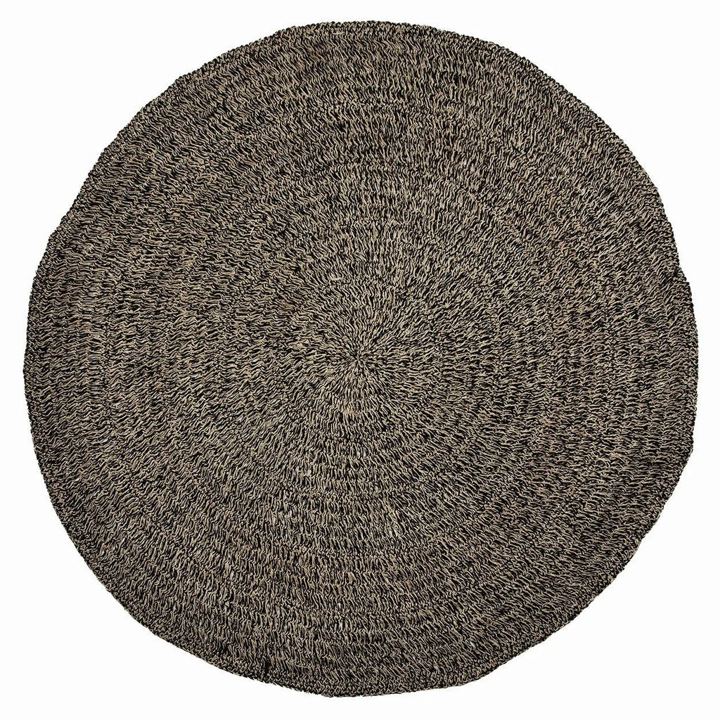 Tapis rond en herbe marine et raphia noir naturel Ø200 cm