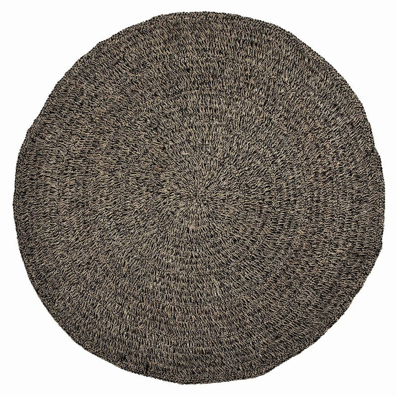Tapis rond en herbe marine et raphia noir naturel Ø200 cm