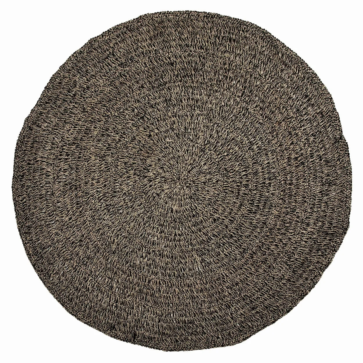Tapis rond en herbe marine et raphia noir naturel, diamètre 200 cm