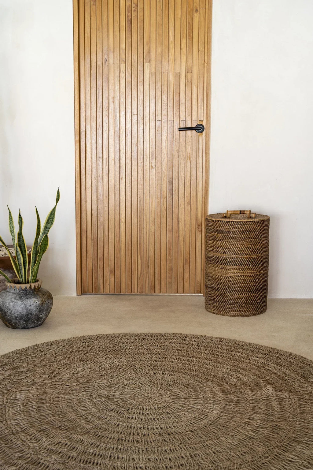Tapis rond en herbiers marins naturel 150 cm style bohème pour la décoration intérieure