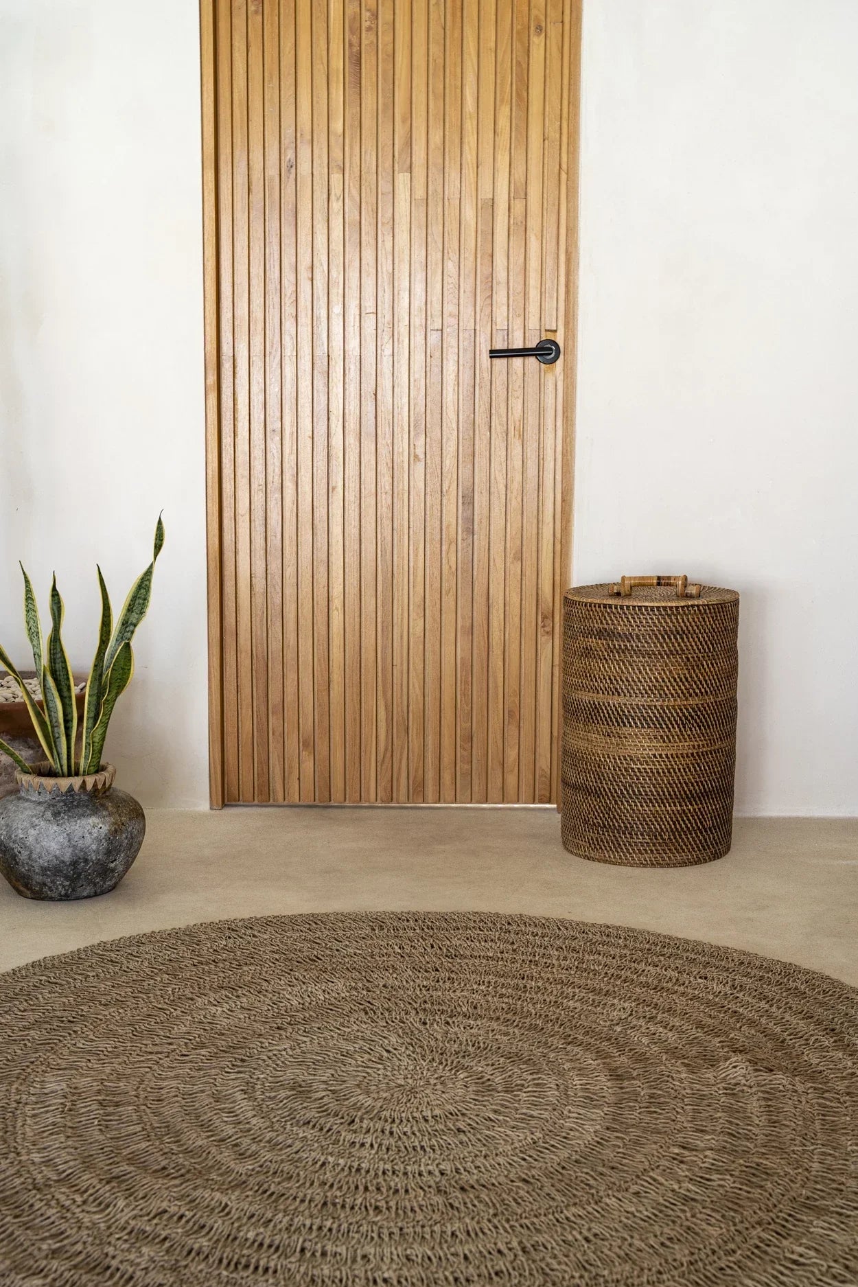 Tapis rond en herbiers marins naturel 150 cm style bohème pour la décoration intérieure