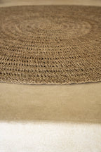 Tapis rond en herbiers marins naturel 150 cm, style bohème, tapis enroulé