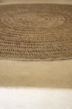 Tapis rond en herbiers marins naturel 150cm bohème avec surface tissée en jute