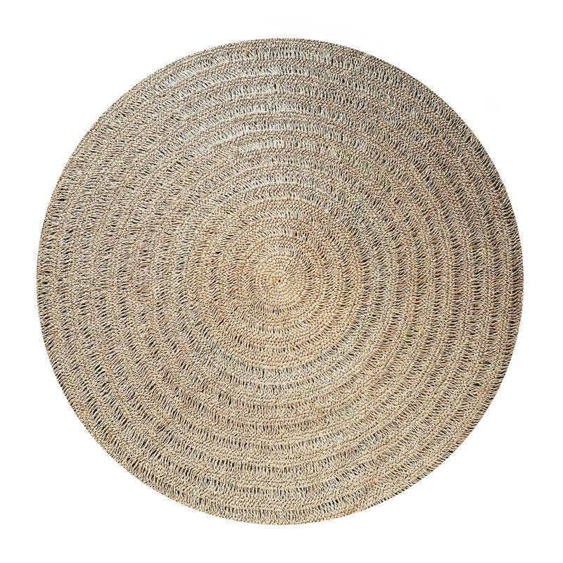 Tapis rond en herbiers marins naturel 150 cm bohème