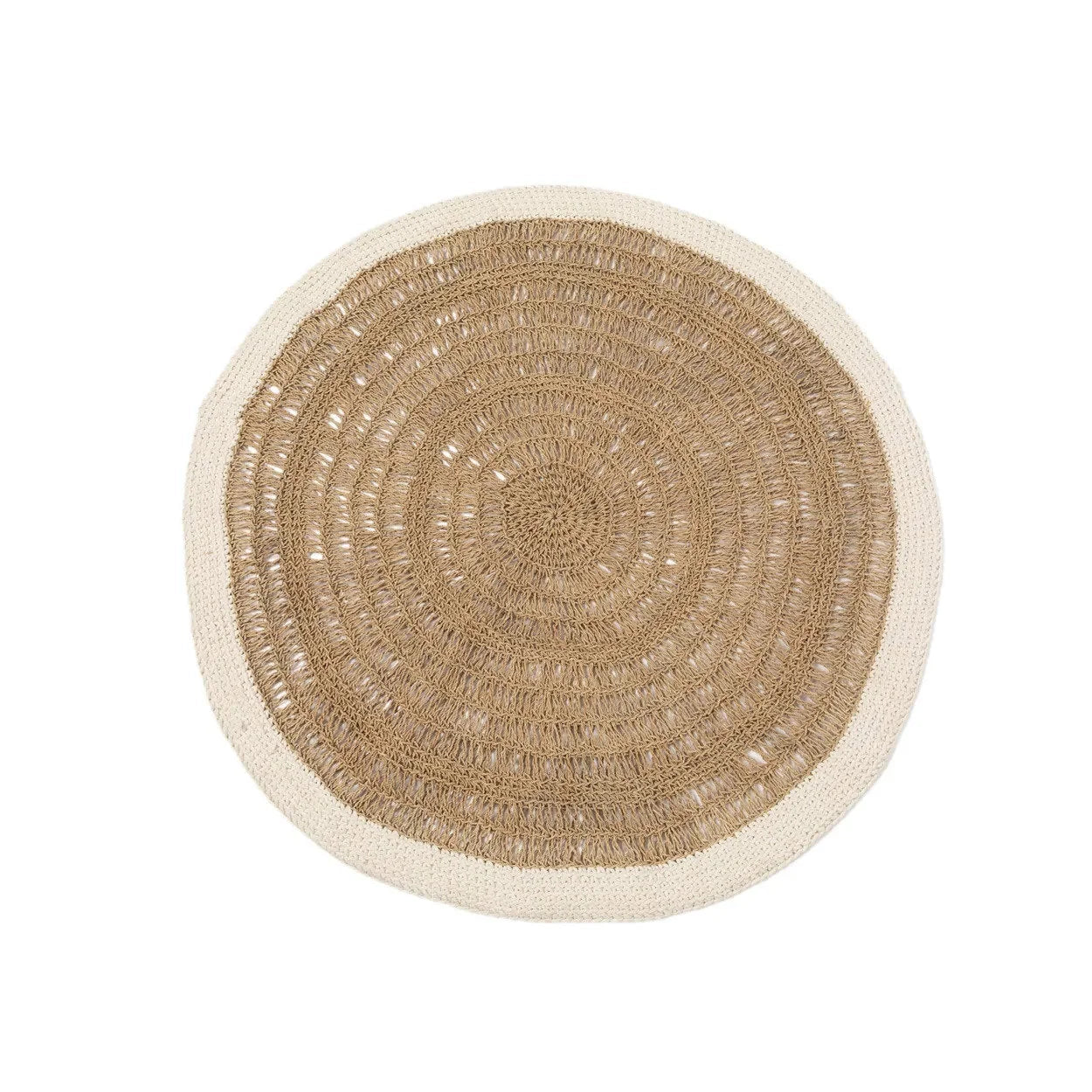 Tapis rond en jonc de mer et coton 100 cm blanc naturel