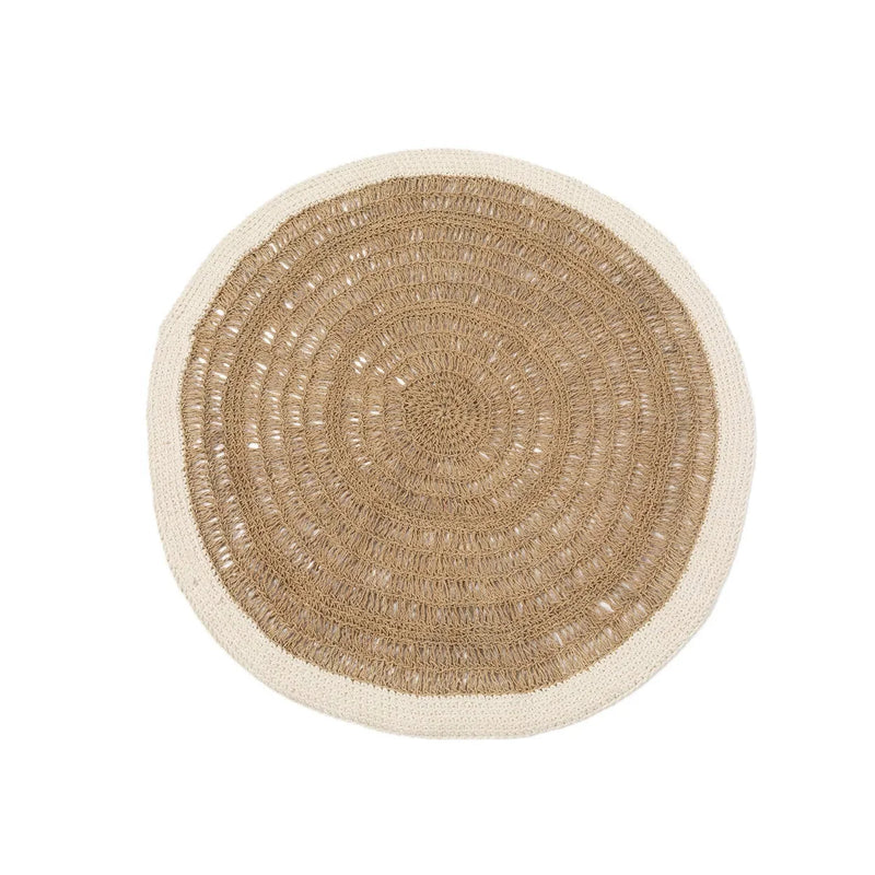 Tapis rond en jonc de mer et coton 100 cm blanc naturel
