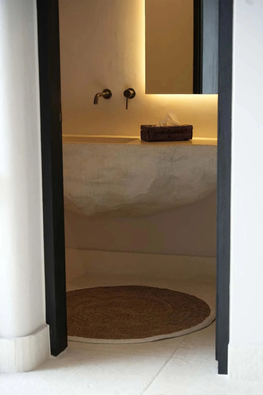 Tapis rond en jonc de mer et coton 100 cm blanc naturel