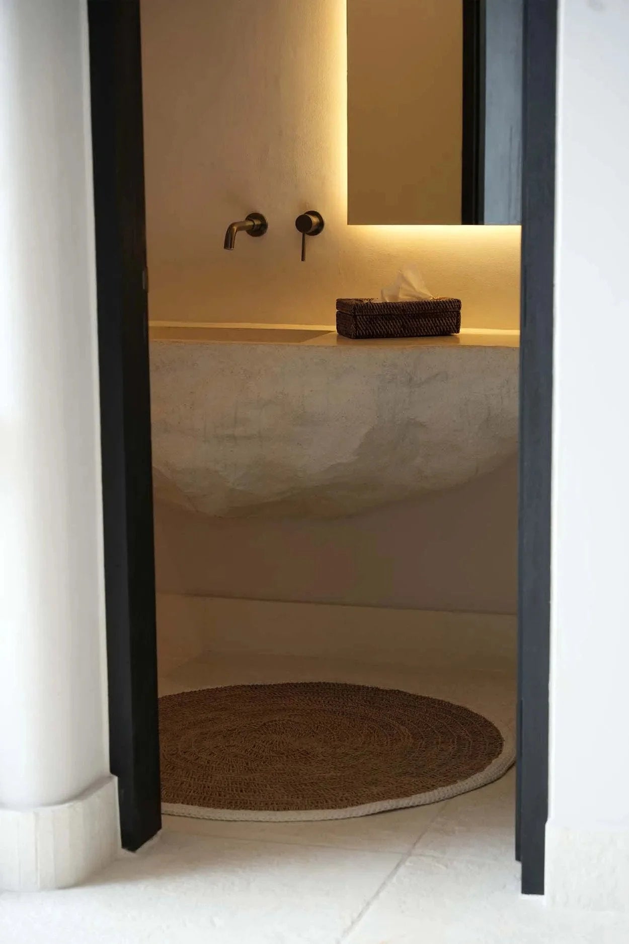 Tapis rond en jonc de mer et coton 100 cm blanc naturel