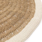 Tapis rond en jonc de mer et coton, 100 cm blanc naturel, texture tissée à franges