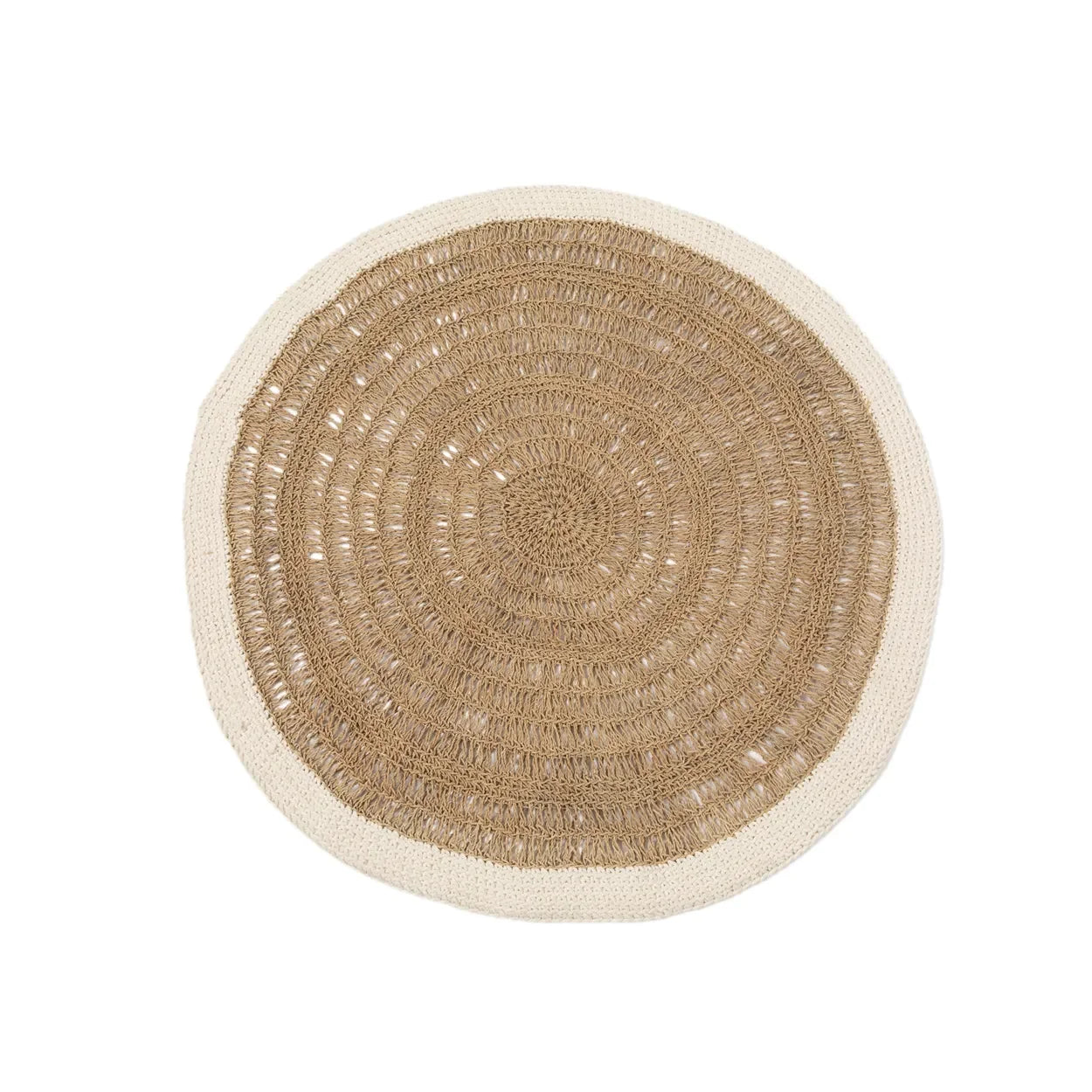 Tapis rond en jonc de mer et coton avec bord blanc naturel 100 cm