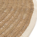 Tapis rond en jonc de mer et coton blanc naturel avec bord léger 150 cm