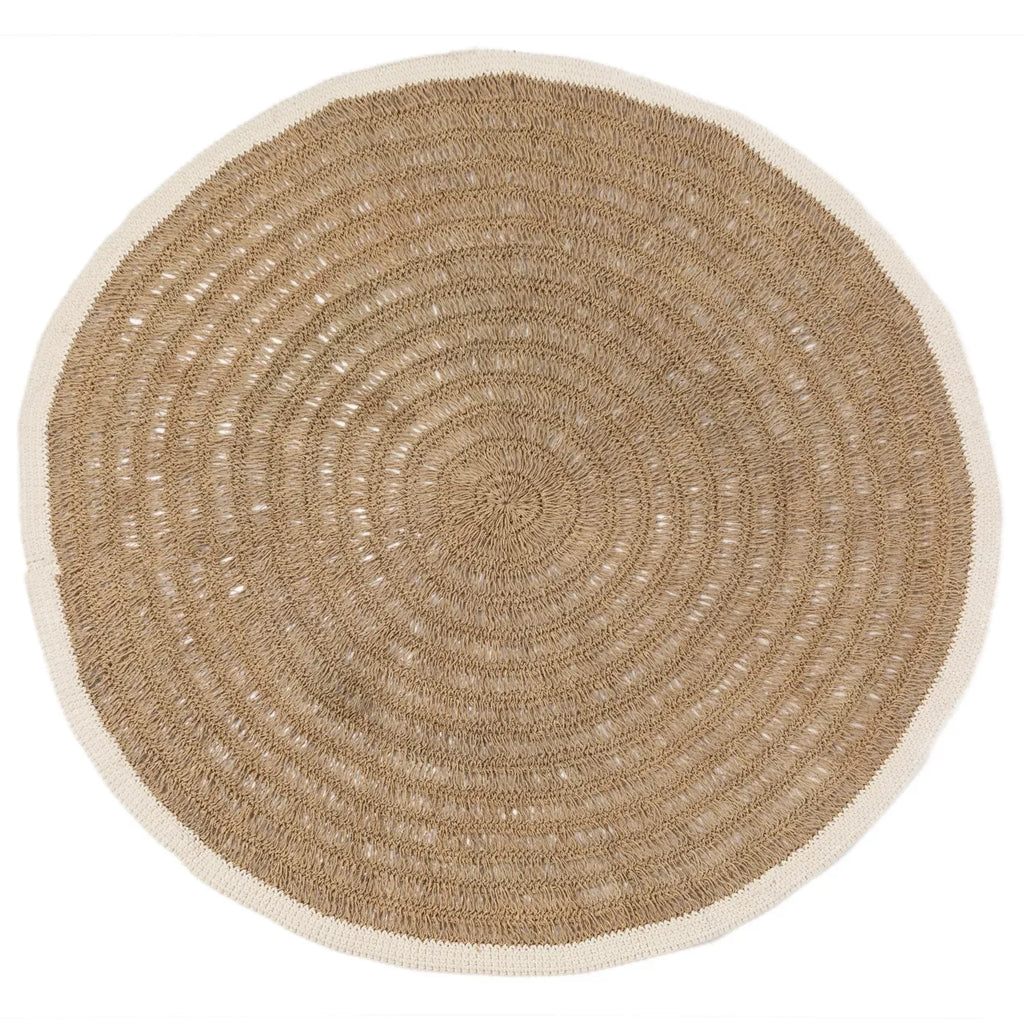 Tapis rond en jonc de mer et coton blanc naturel avec bord léger 150 cm
