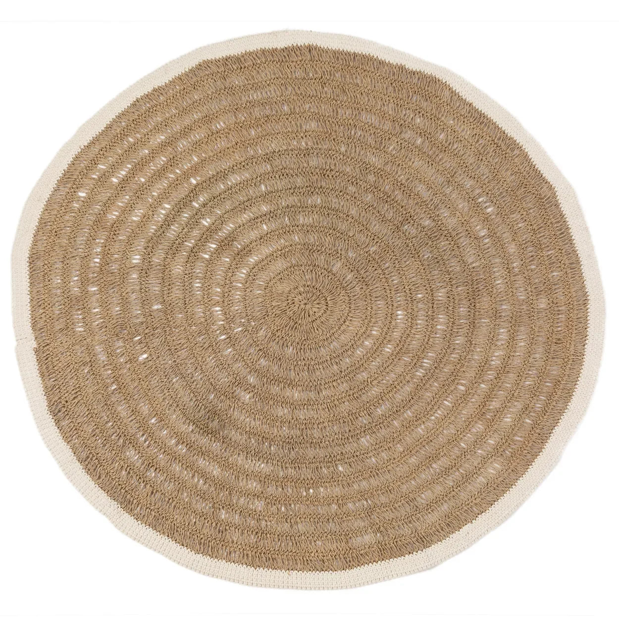 Tapis rond en jonc de mer et coton blanc naturel avec bord léger 150 cm