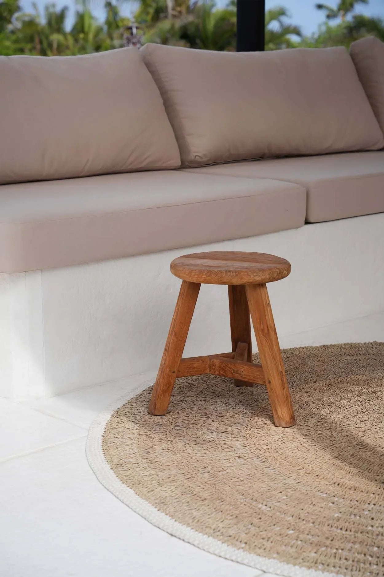 Tapis rond en jonc de mer et coton naturel 200 cm