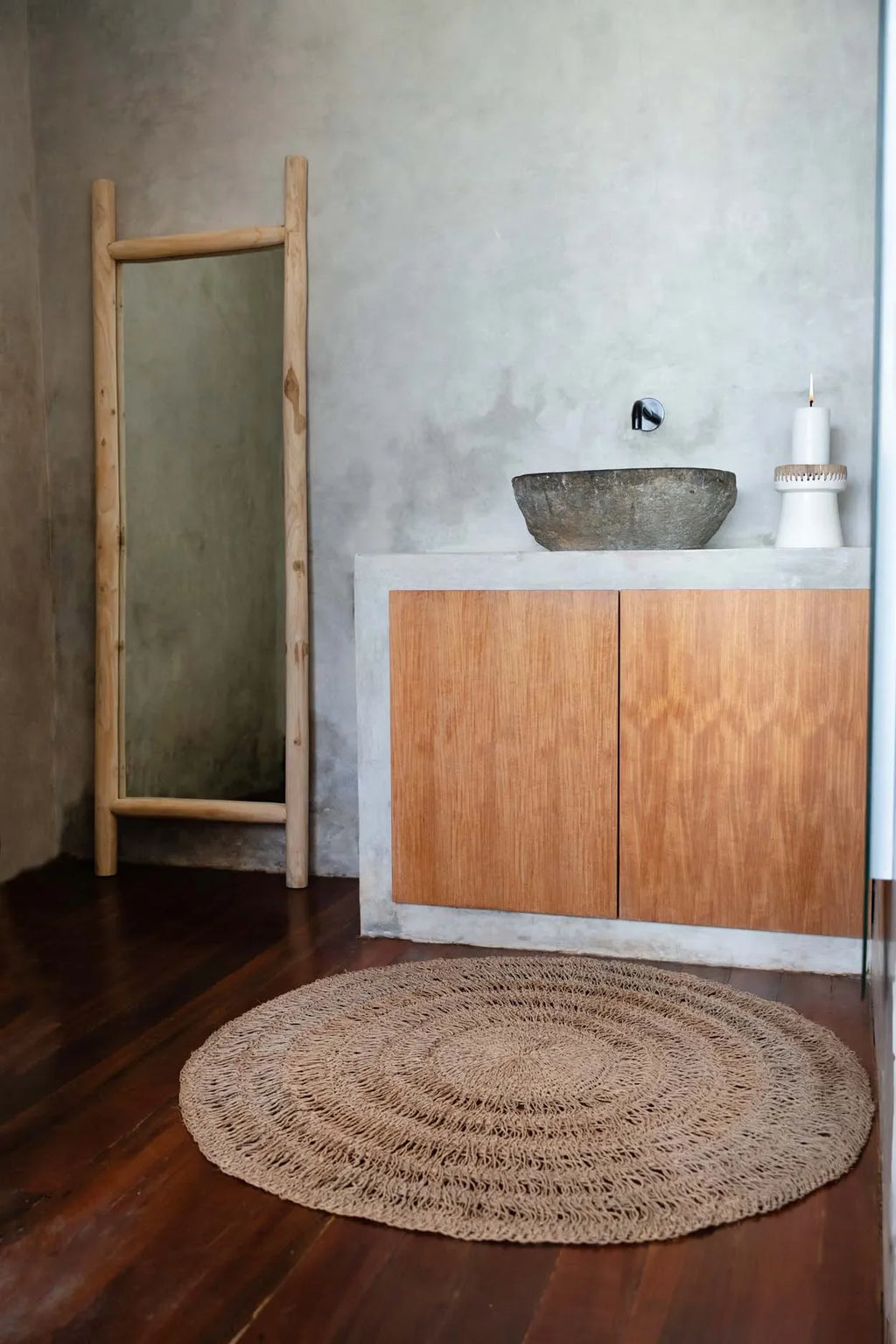 Tapis rond en jonc de mer naturel 100 cm style bohème