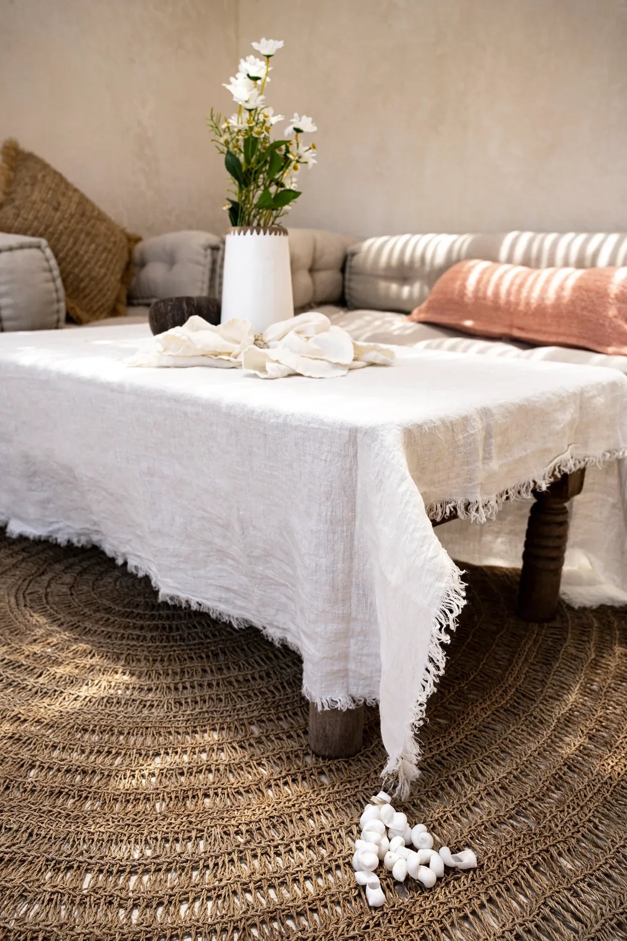 Tapis rond en jonc de mer naturel 100 cm style bohème