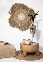 Décoration murale ronde en jonc de mer naturel avec franges, style bohème