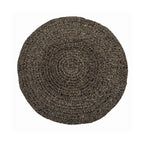 Tapis rond en jonc de mer noir 150 cm avec placemat tressé brun foncé