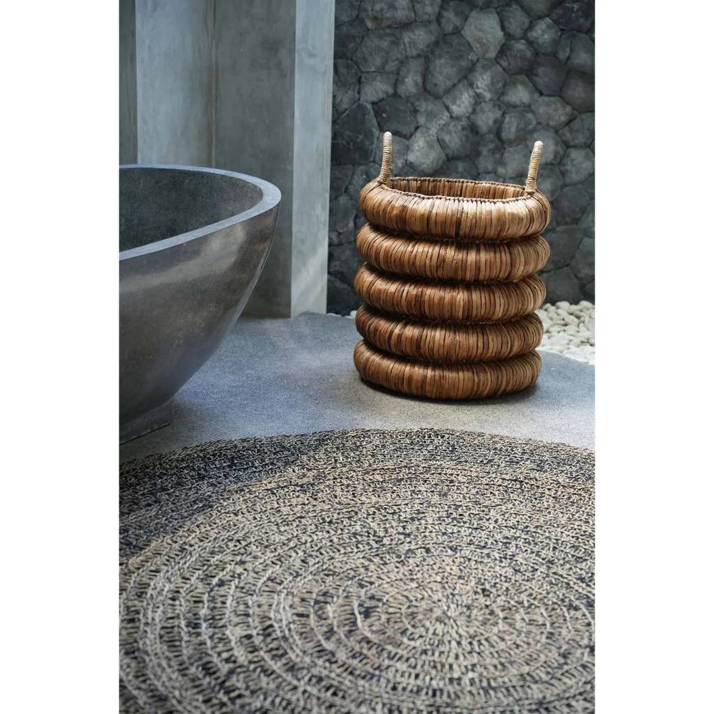 Panier rond en jonc de mer noir de 150 cm avec deux petites poignées