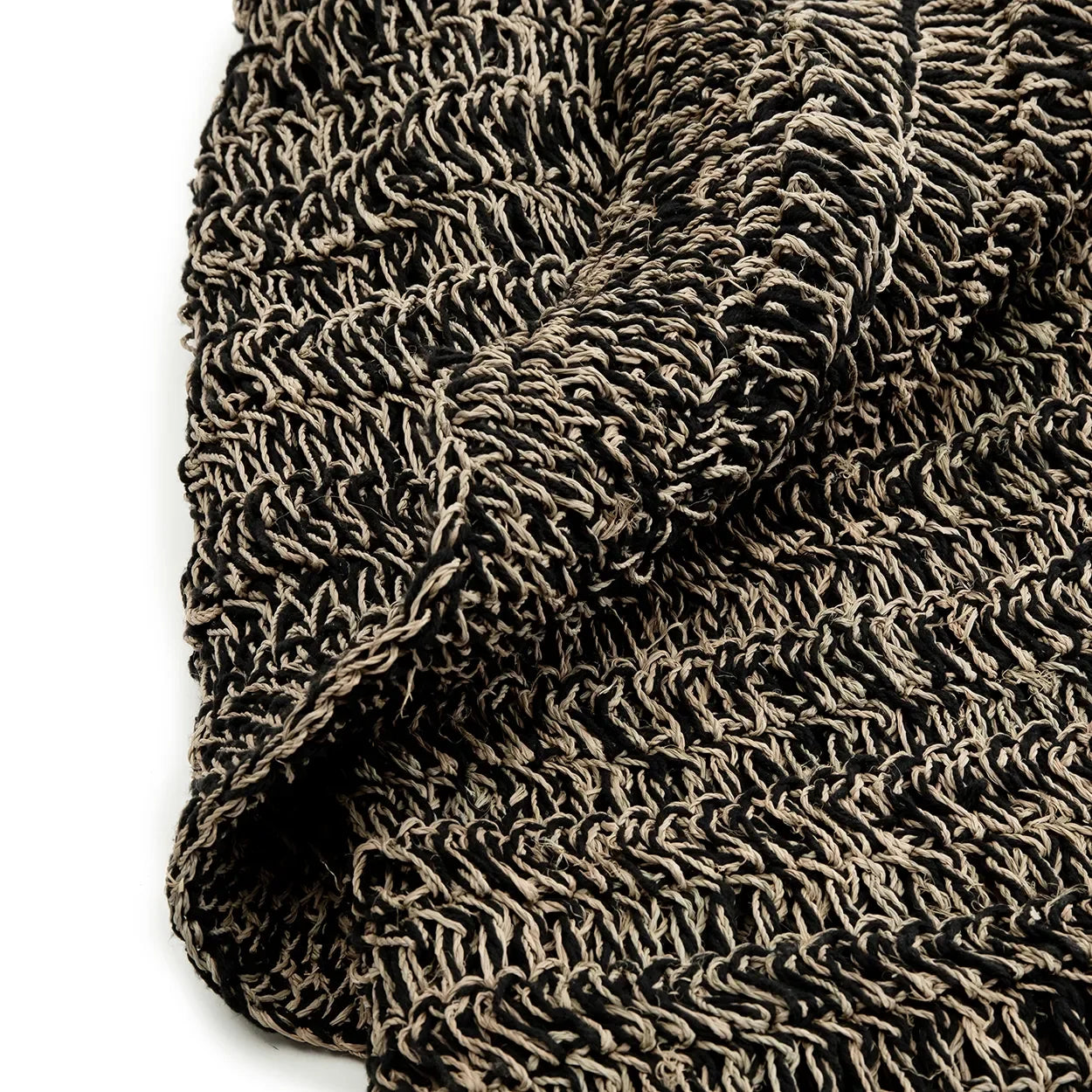 Textured woven fabric du tapis rond en jonc de mer noir 150 cm