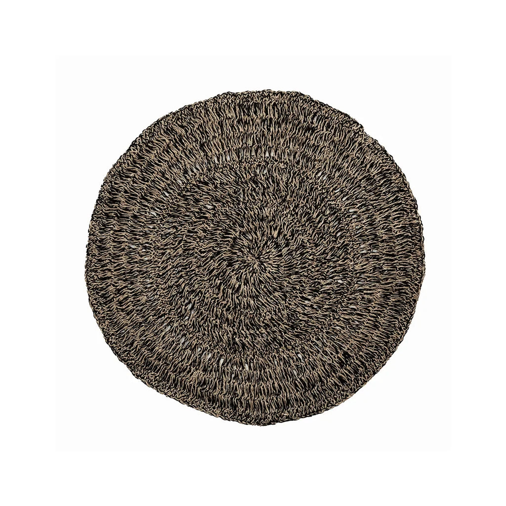 Tapis rond en jonc de mer et raphia noir naturel 100 cm