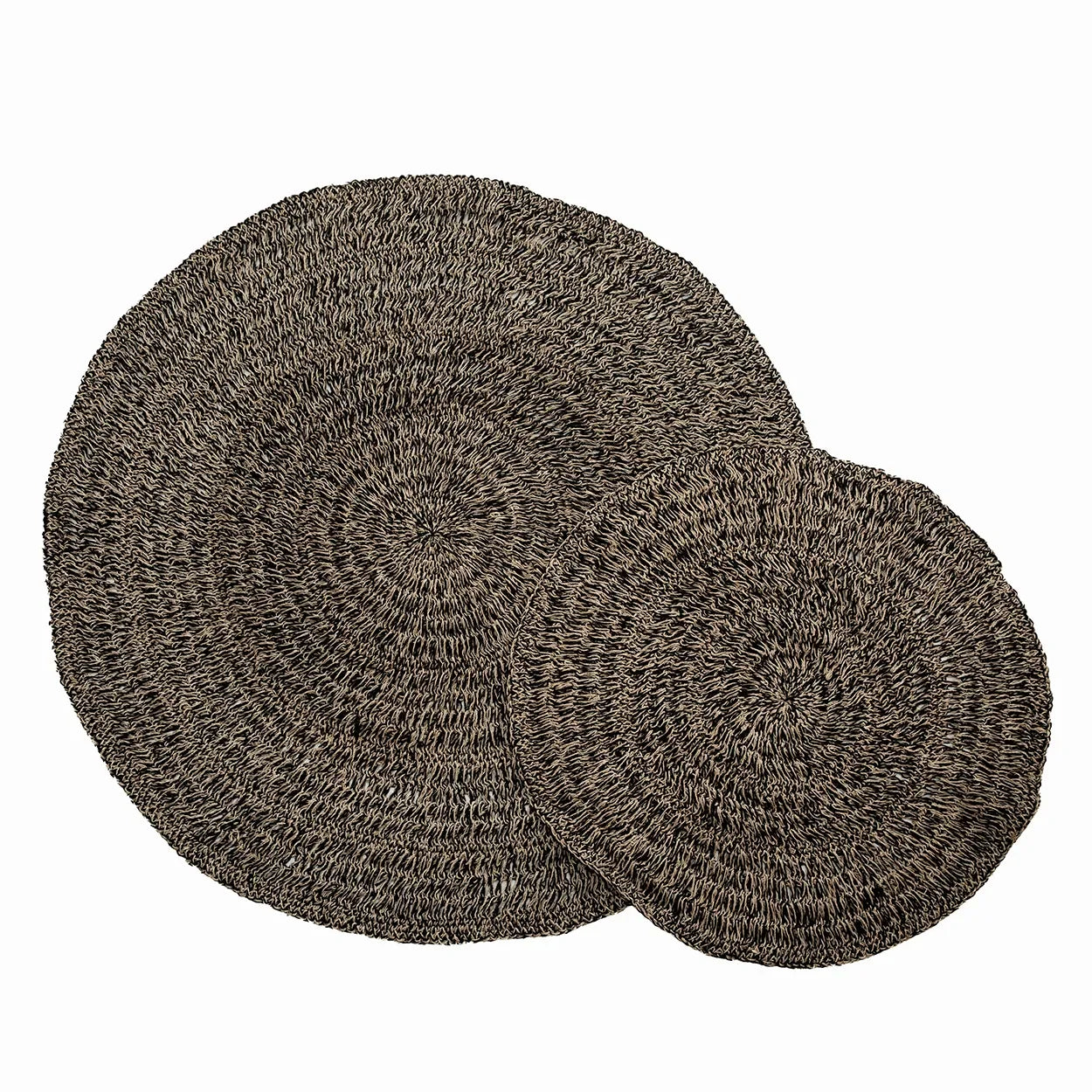 Tapis rond en jonc de mer et raphia noir naturel 100 cm