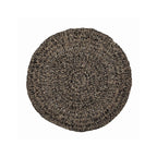 Tapis rond en jonc de mer et raphia noir naturel avec motif en spirale, 100 cm