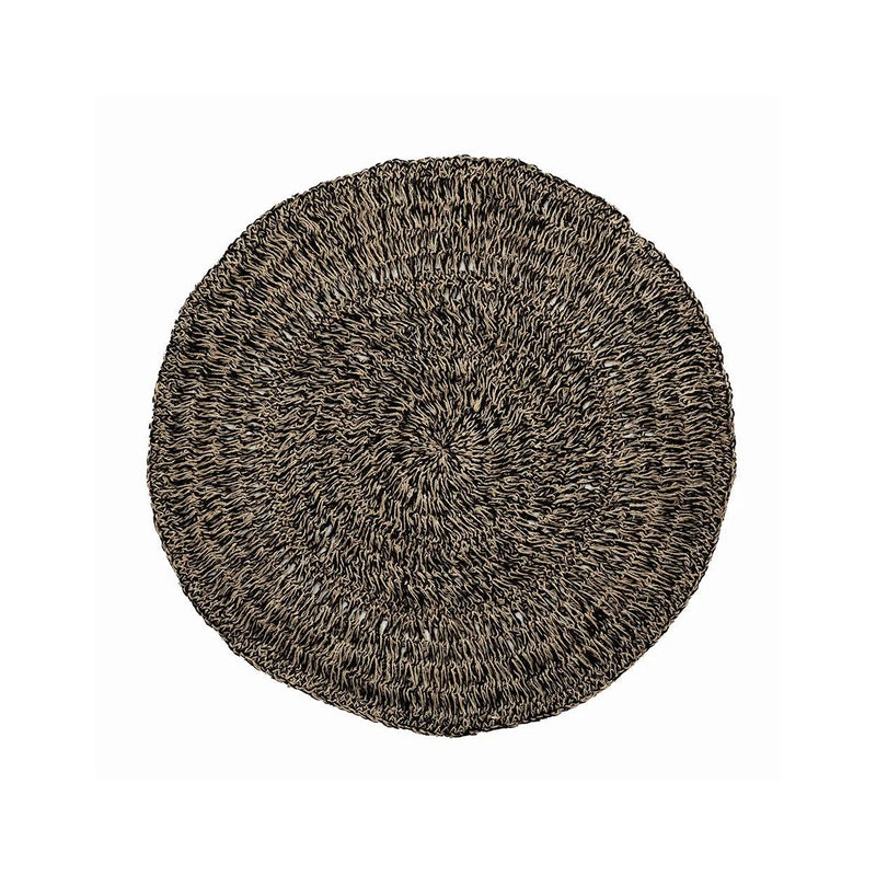 Tapis rond en jonc de mer et raphia noir naturel 100 cm