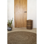 Tapis rond en jonc de mer tressé avec motif cercles naturels, diamètre 200 cm