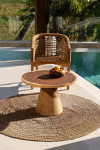 Ensemble de mobilier d’extérieur tissé avec motif cercles naturels, diamètre 200 cm