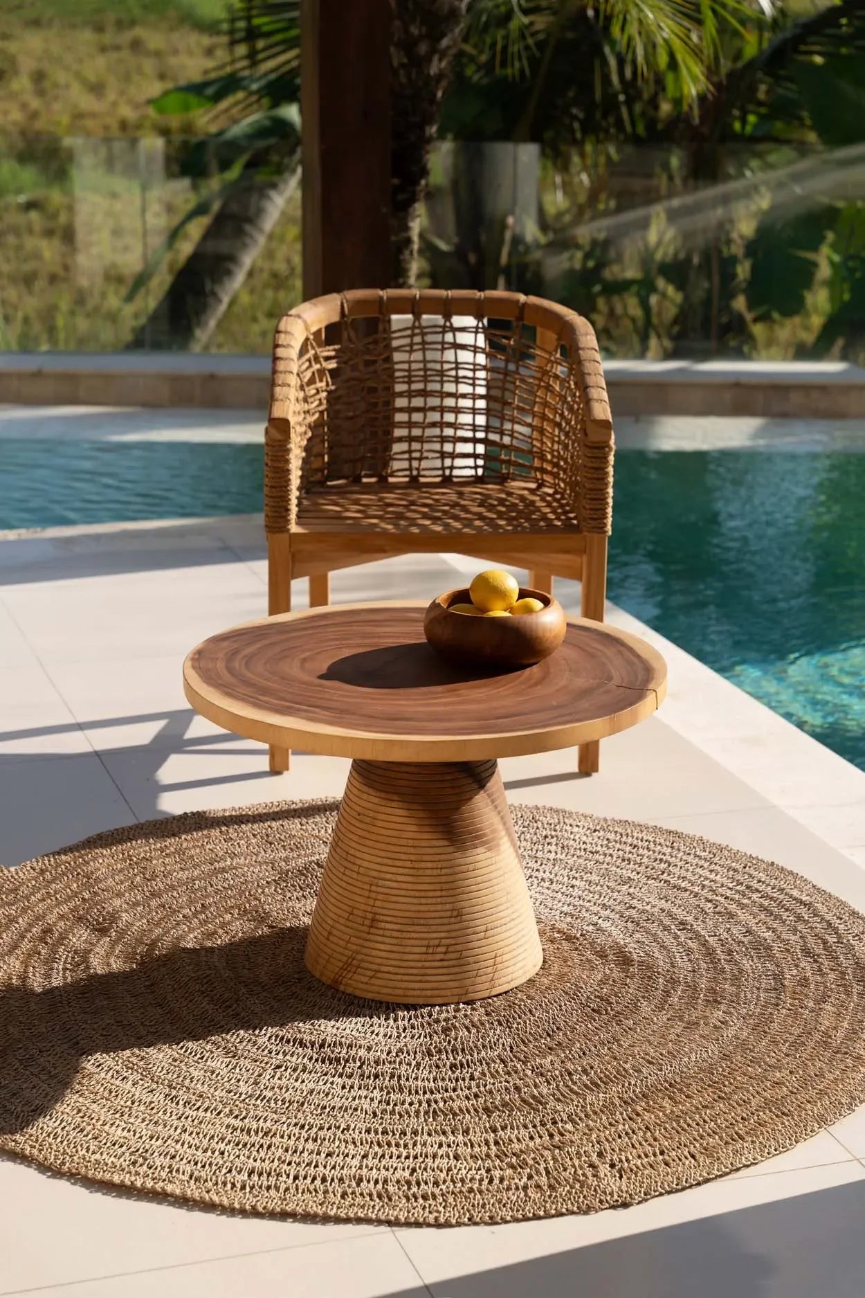 Ensemble de mobilier d’extérieur tissé avec motif cercles naturels, diamètre 200 cm