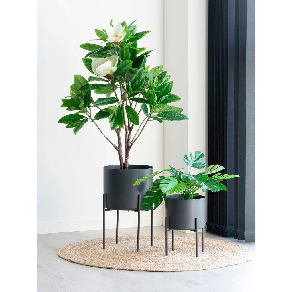Deux plantes en pot sur un tapis rond en jute naturelle tressée Ø90 cm