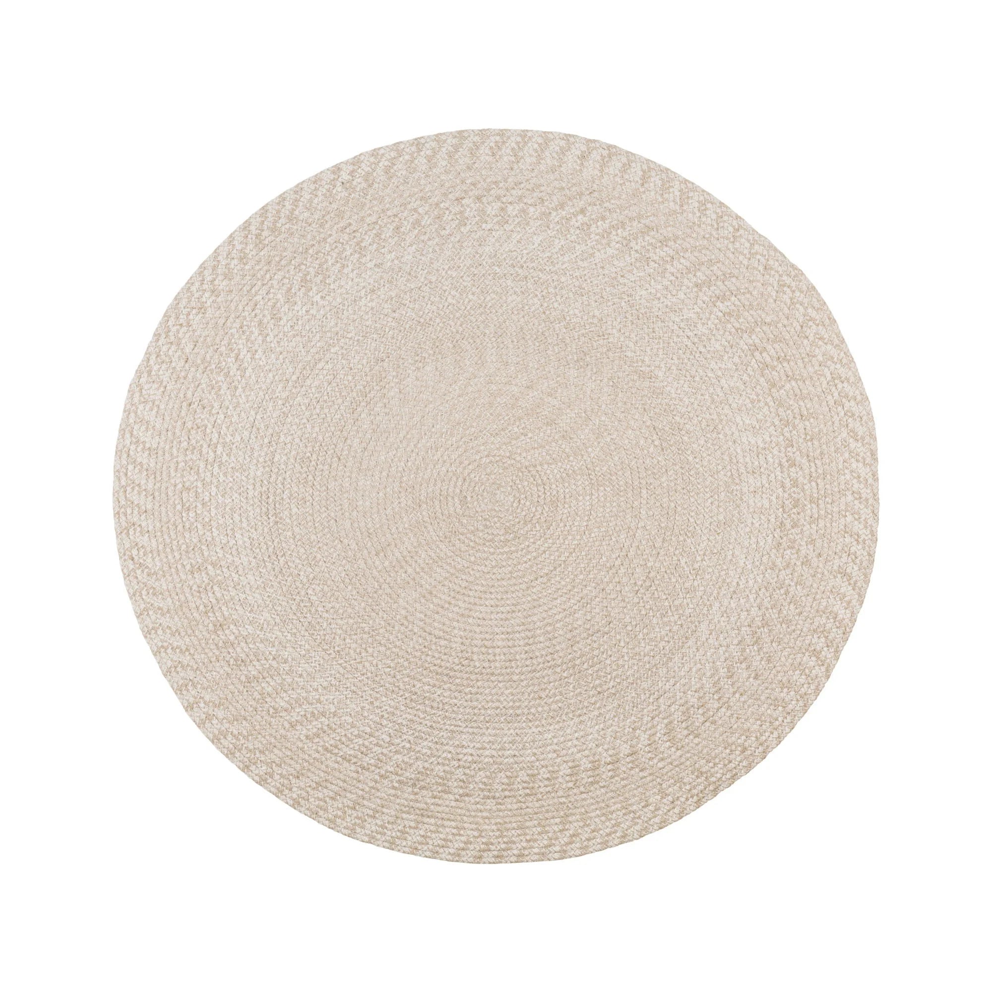 Tapis rond en jute tressé beige sable avec motif spiralé de 120 cm de diamètre