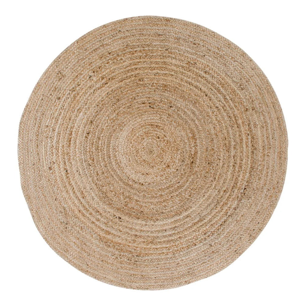 Tapis rond en jute tressé beige naturel, motifs circulaires concentriques, Ø180 cm