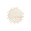 Tapis rond en laine crème avec motifs géométriques, tassels et couture décorative