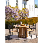 Ensemble de repas extérieur avec table ronde et 4 chaises en matière recyclée sable