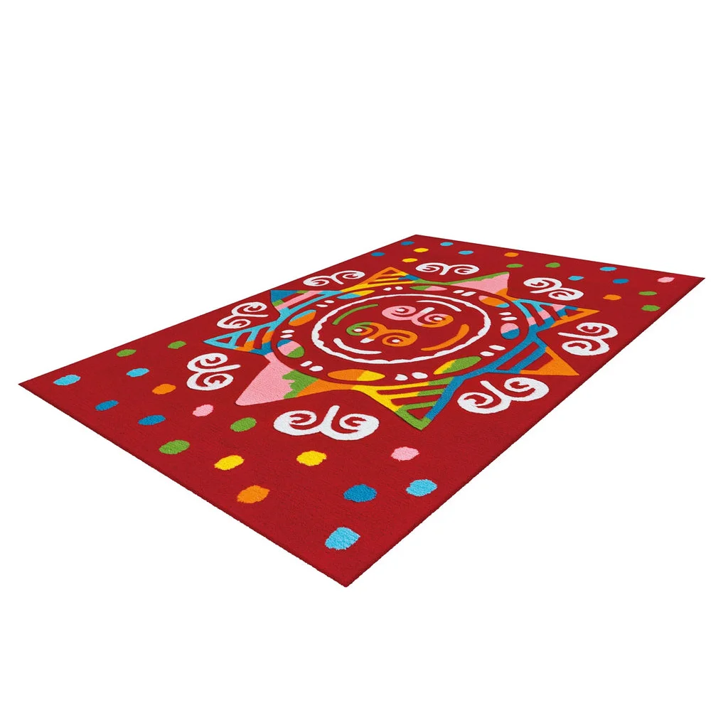 Tapis rectangulaire vibrant Spirit Glowy AE 3145 Rot Mandala avec motif étoile et cercles