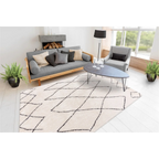 Tapis shaggy écru avec motifs losanges noirs en polyester pour décoration intérieure