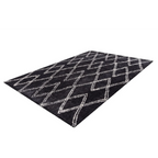 Tapis shaggy rectangulaire anthracite avec motif losange écru 160x230 cm