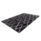 Tapis shaggy rectangulaire anthracite avec motif losange écru 160x230 cm