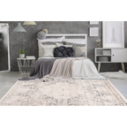 Tapis tufté vintage écru et anthracite à motifs géométriques avec zone distressed crème et noir