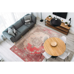 Tapis vintage style avec motif floral rouge et crème, dimensions 200x290cm