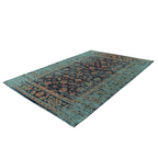 Tapis vintage à motifs persans bleu canard et rouille avec design floral distressed