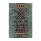 Tapis vintage persan bleu canard et rouille avec motif floral orné 80x150 cm