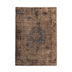 Tapis vintage rectangulaire en taupe et bleu avec motif médaillon fané et usé