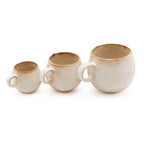 Lot de 3 tasses artisanales en céramique blanc cassé mat avec rebord brun rustique