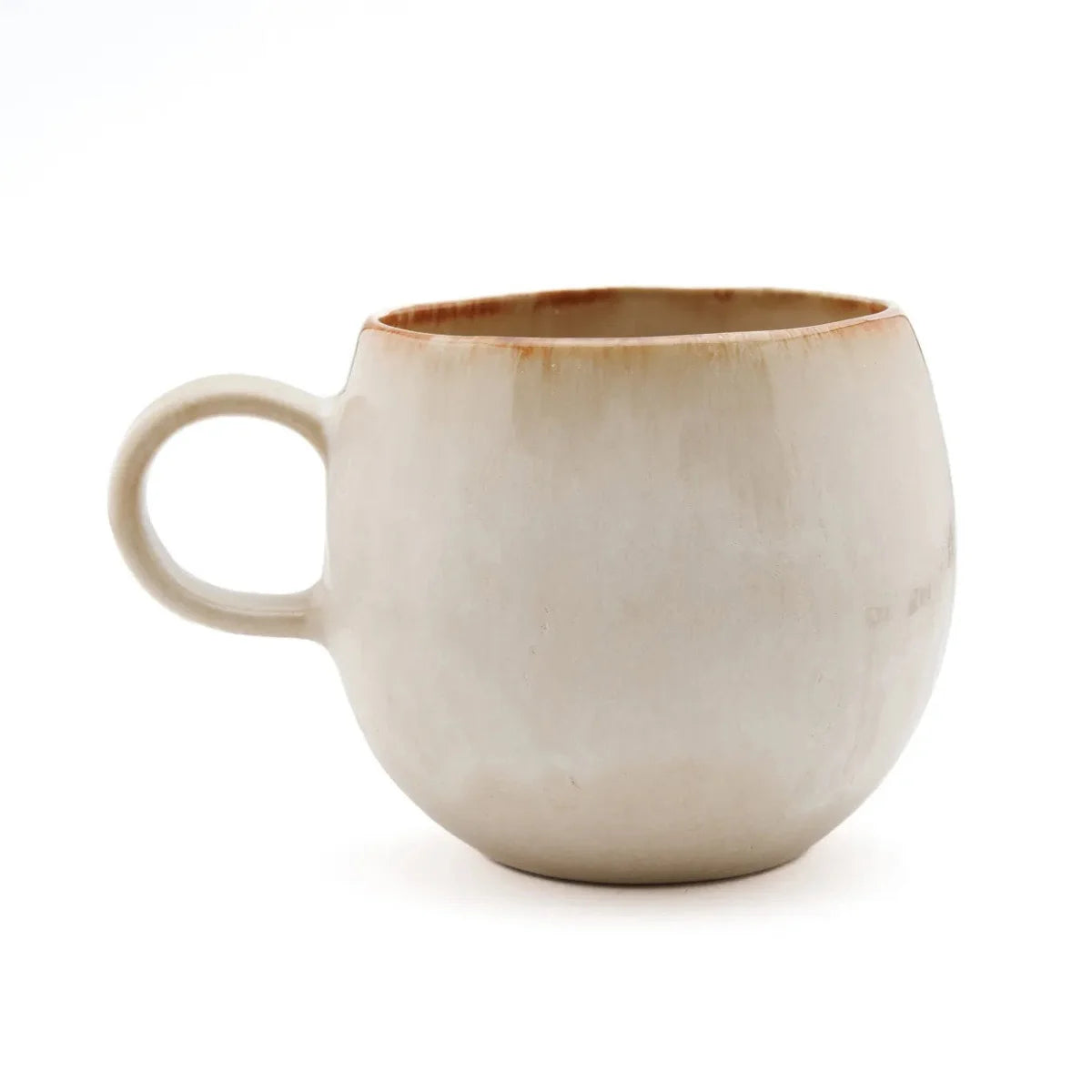 Tasses en céramique beiges avec intérieur brun, lot de 6, style rustique et artisanal