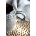 Tasse en céramique artisanale gris-vert à bandes texturées, lot de 6