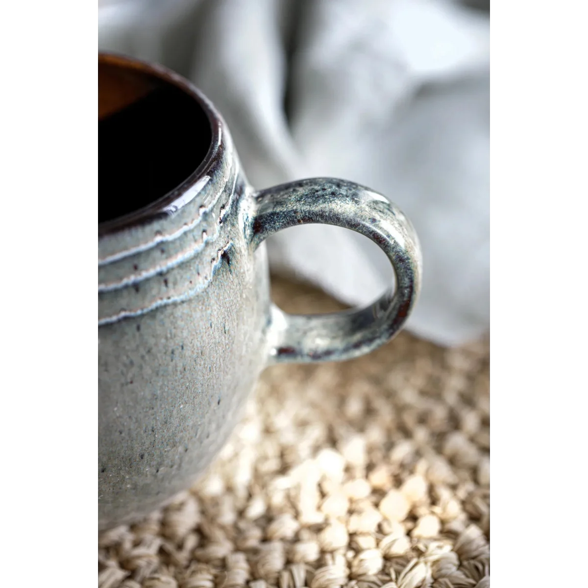 Tasse en céramique artisanale gris-vert à bandes texturées, lot de 6