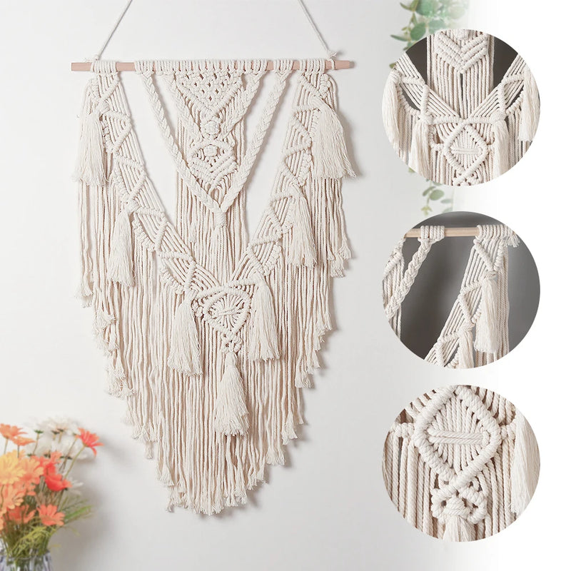 Tenture murale bohème en macramé détails